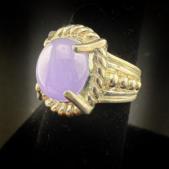 Judith Ripka Ring Purple Lavender Jade Cabochon Sterling Silver size 8 Oval 925 - Picture 1 of 14